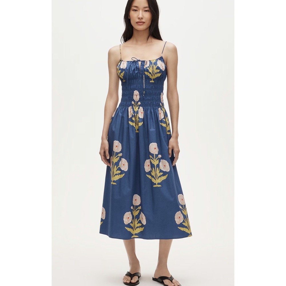 J CREW XS Reverie dress in marigold block print CU765
